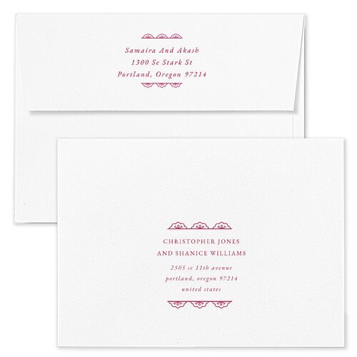 Gilded Lehenga Wedding Invitation Envelopes White Raspberry Recipient Address Standard Signature