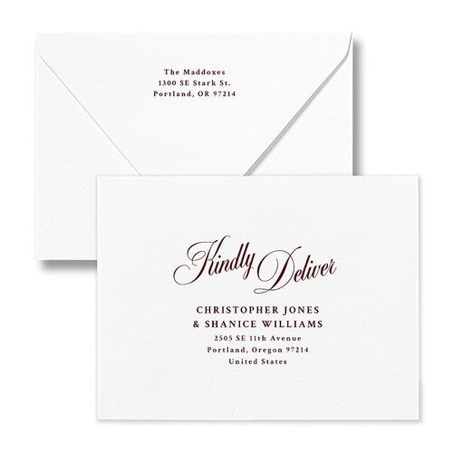 Holiday Eclectic Wavy Frame Thank You Card Euro Envelopes White Ruby Both Recipient and Return Addresses Luxe Signature