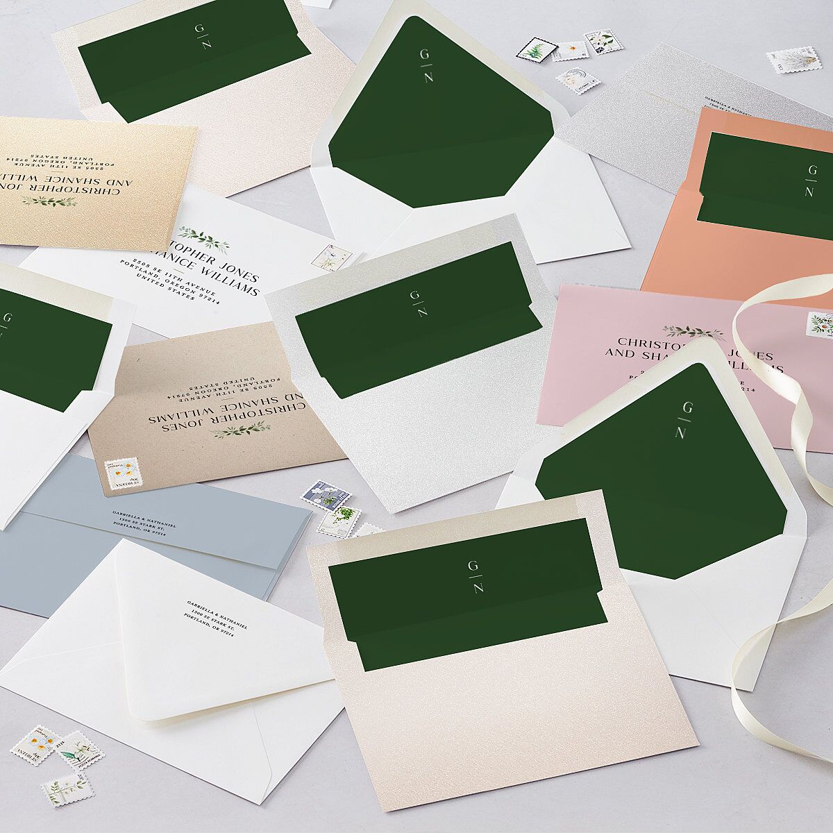 Greenery Frame Foil Wedding Invitations Gold Pure White Signature Blank No Standard