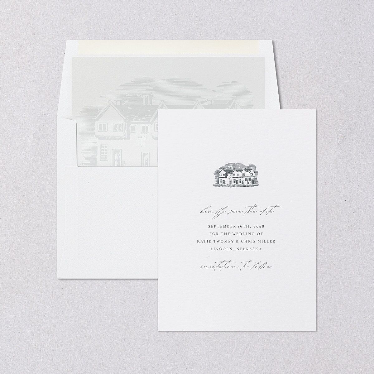 Classic Landscape Save the Date Steel Gray Signature smooth Blank No Standard