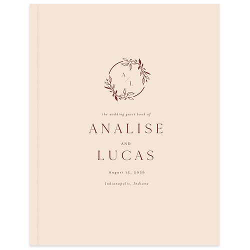 Monogram Leaves Wedding Guest Book Rust