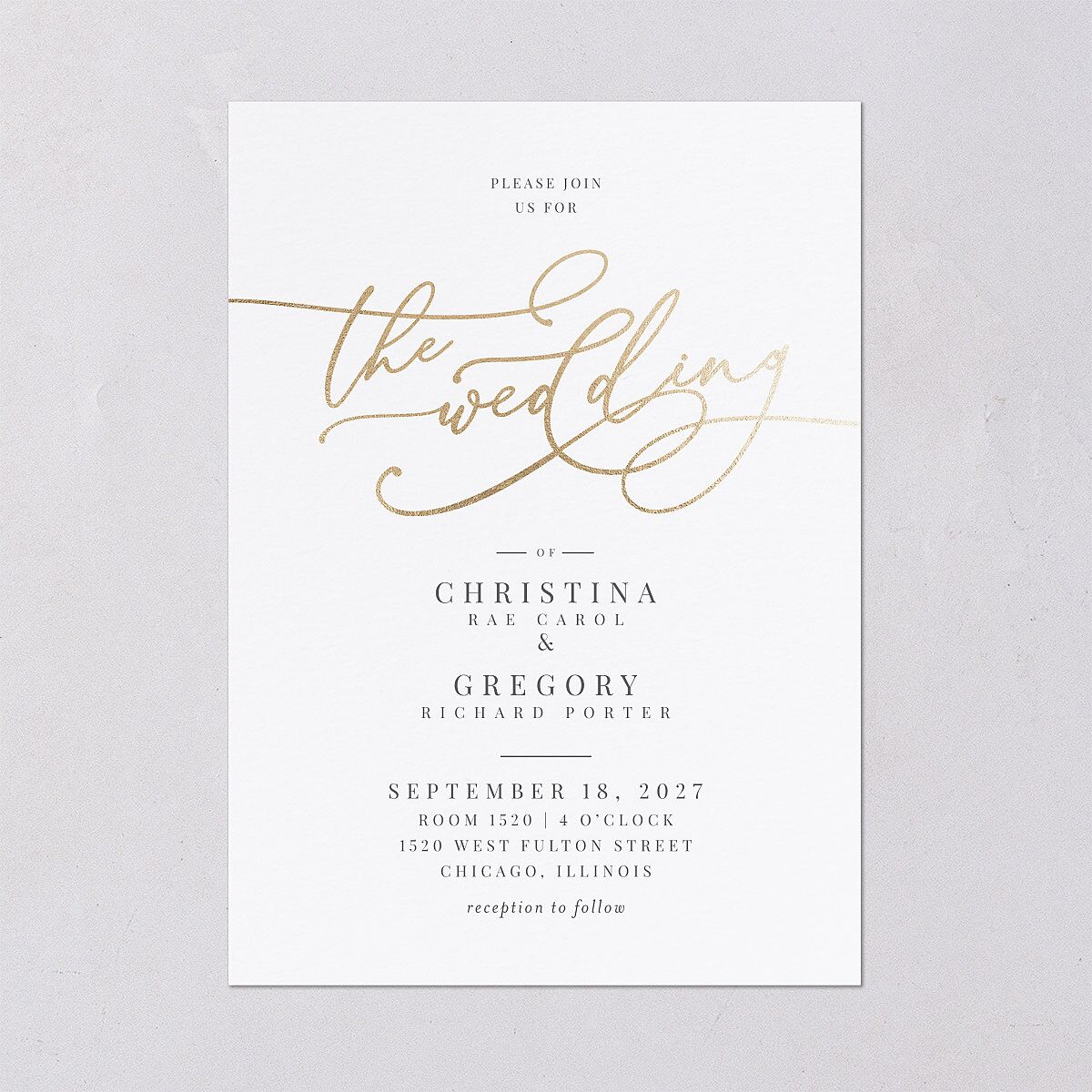 Romantic Calligraphy Foil Wedding Invitations Gold Silver Signature Blank No Standard