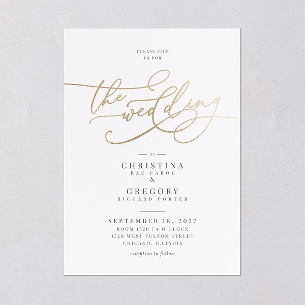 Romantic Calligraphy Foil Wedding Invitations Gold Silver Signature Blank No Standard
