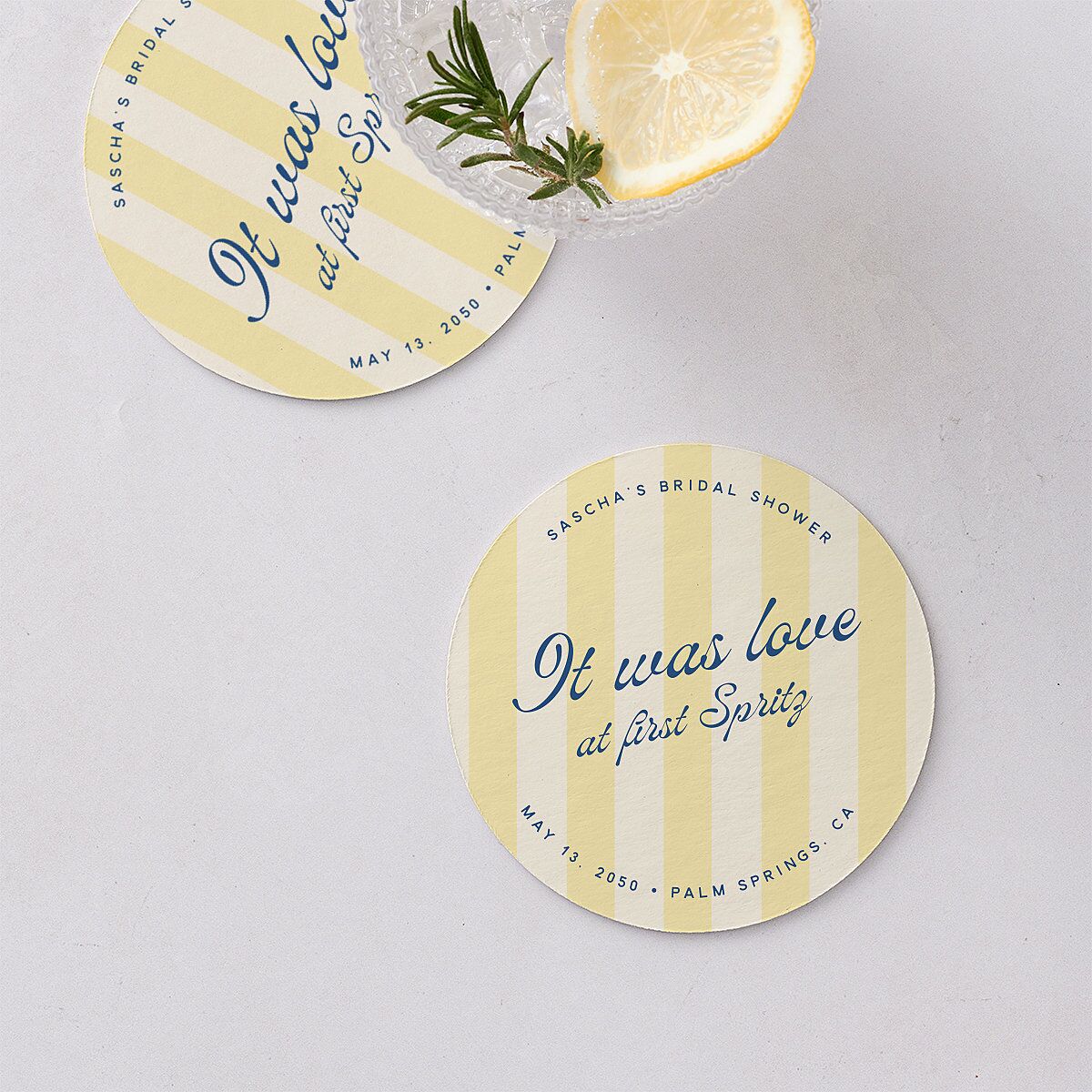 Cabana Stripes Bridal Shower Wedding Day Coasters Lemon Cardboard Circle