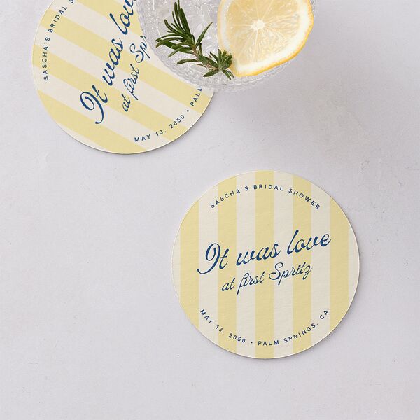 Cabana Stripes Bridal Shower Wedding Day Coasters Lemon Cardboard Circle