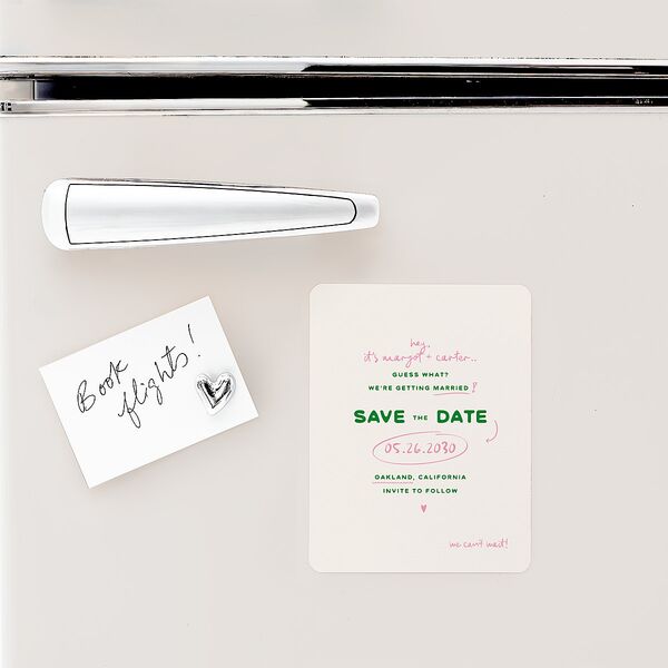 Whimsically Retro Handwritten Note Save The Date Magnets Kelly Green Magnet Paper