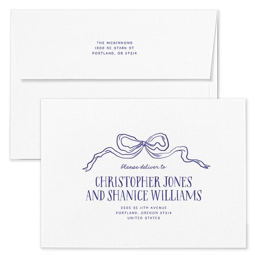 Tied With A Bow Gift Gallery Holiday Card Envelopes White French Blue Both Recipient and Return Addresses Standard Signature
