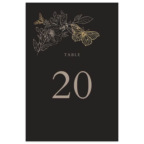 Butterfly Botanical Foil Table Numbers Gold Charcoal Signature