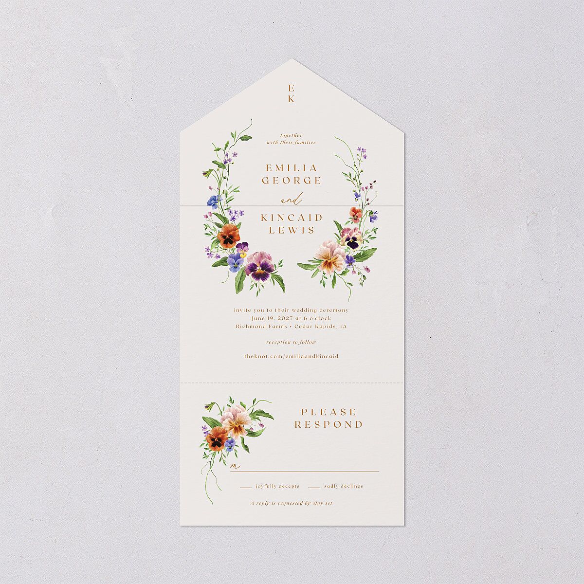 Wild Pansies All-in-One Wedding Invitations — view 1
