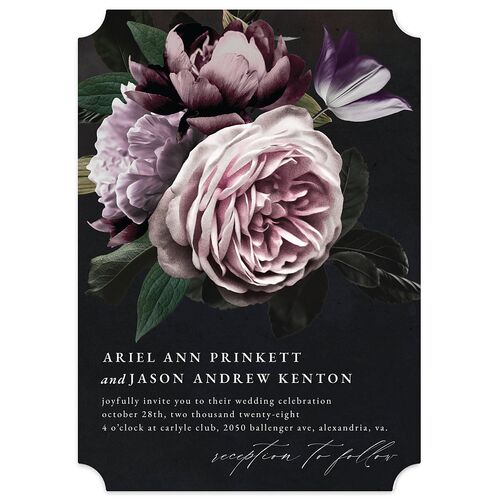 Modern Rose Wedding Invitations Plum Signature Blank No Ticket