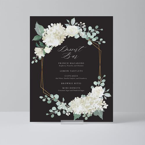 Elegant Hydrangea Standard Menu Tabletop Sign Small Charcoal Standard Indoor Foam Core S Tabletop Menu