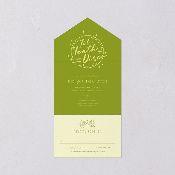 Til Death Do We Disco All-in-One Wedding Invitations Pear Signature Light Both Recipient and Return Addresses No
