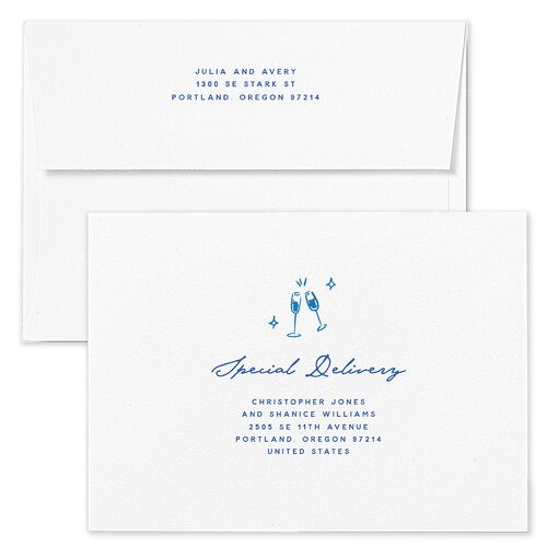 Hand Drawn Cake Save The Date Card Envelopes White French Blue Both Recipient and Return Addresses Signature Standard