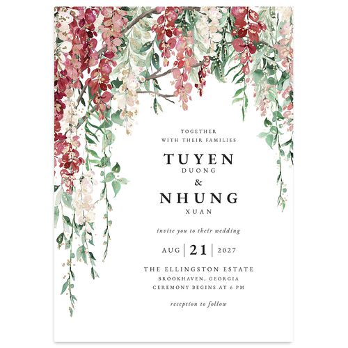 Sparkling Wisteria Wedding Invitations Gold Garnet Signature Blank No Standard