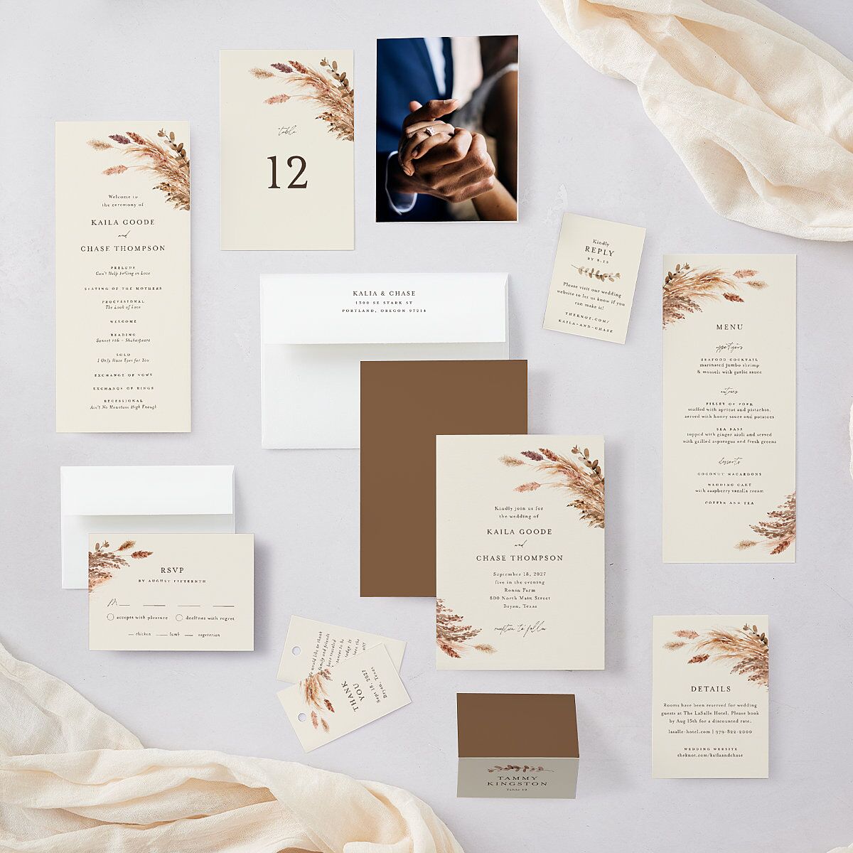 Soft Pampas Botanical URL RSVP Cards Sepia Signature Standard