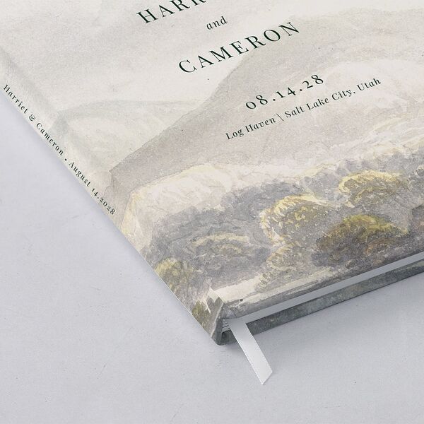 Vintage Landscape Wedding Guest Book Dark Green