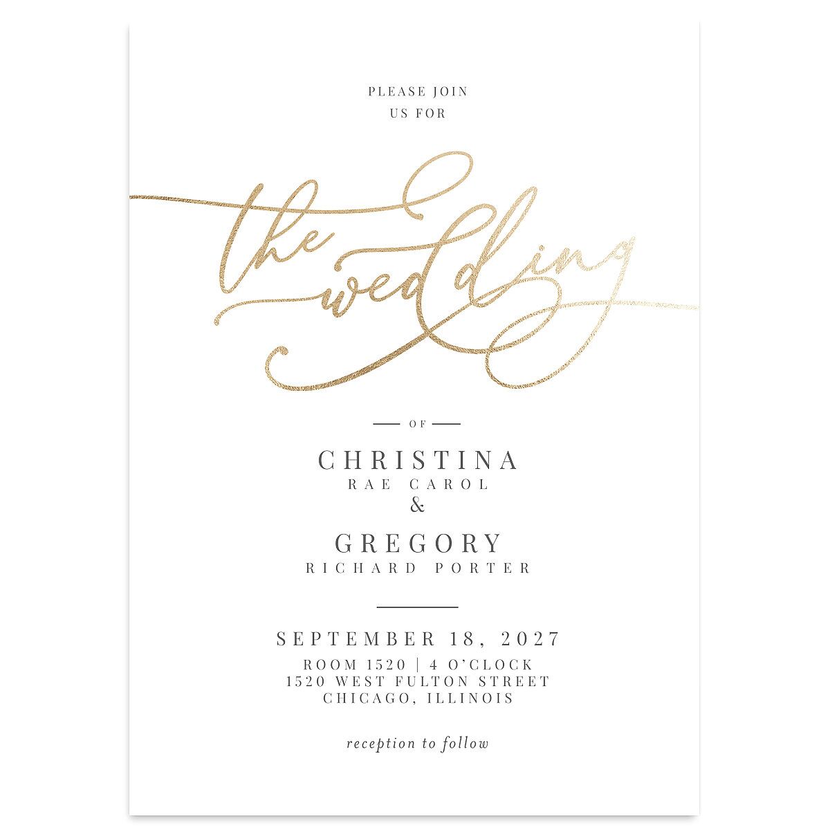 Romantic Calligraphy Foil Wedding Invitations