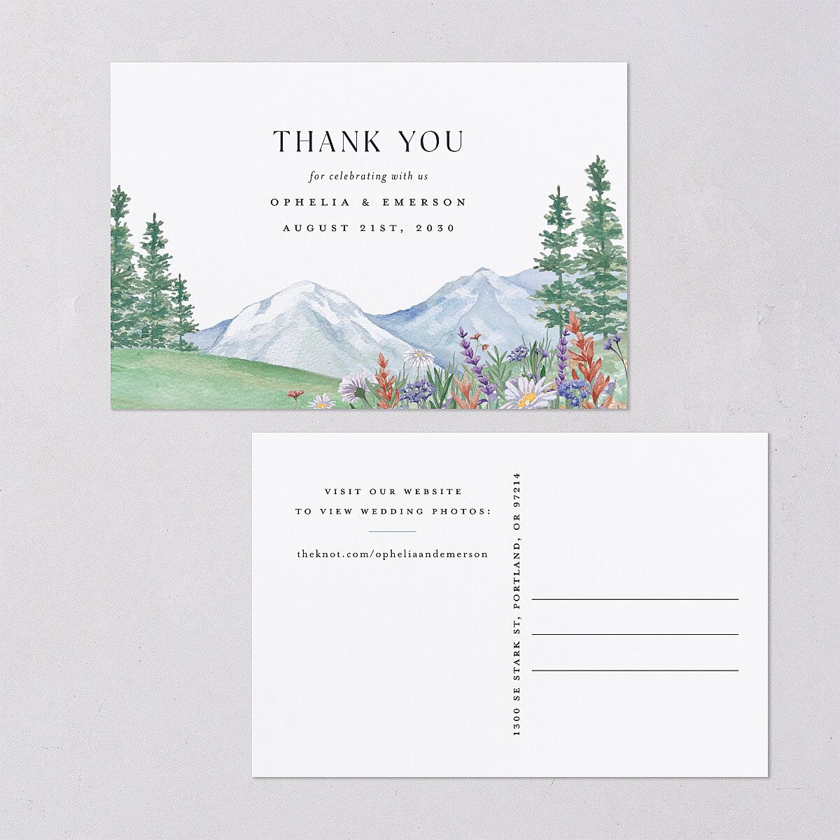 Elegant Mountain Wildflowers Thank You Postcards Dusty Blue