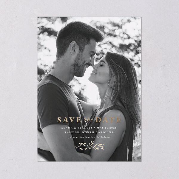 Foliage Accent Save the Date Cards Licorice Gold No Signature smooth Blank