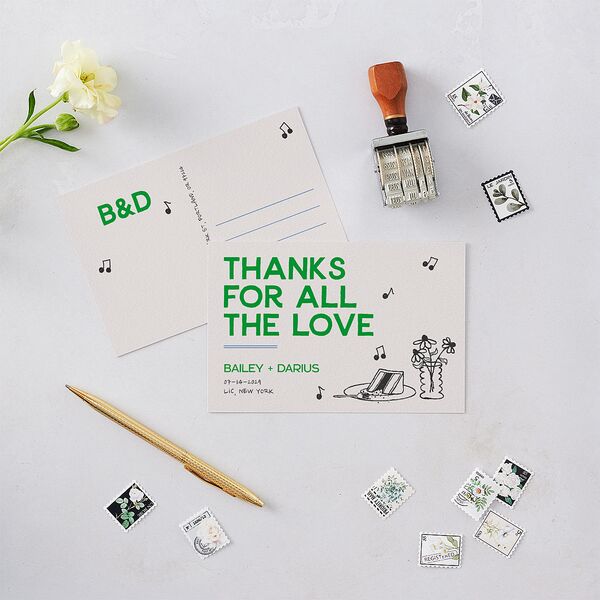 Hand Drawn Party Thank You Postcards Jewel Green
