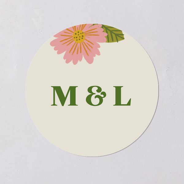 Retro Bloom Wedding Stickers Peach Pink Circle