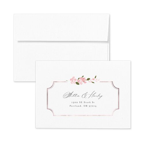 Delphinium Crest Response Card Envelopes White Shell Pink Return Address Signature Standard