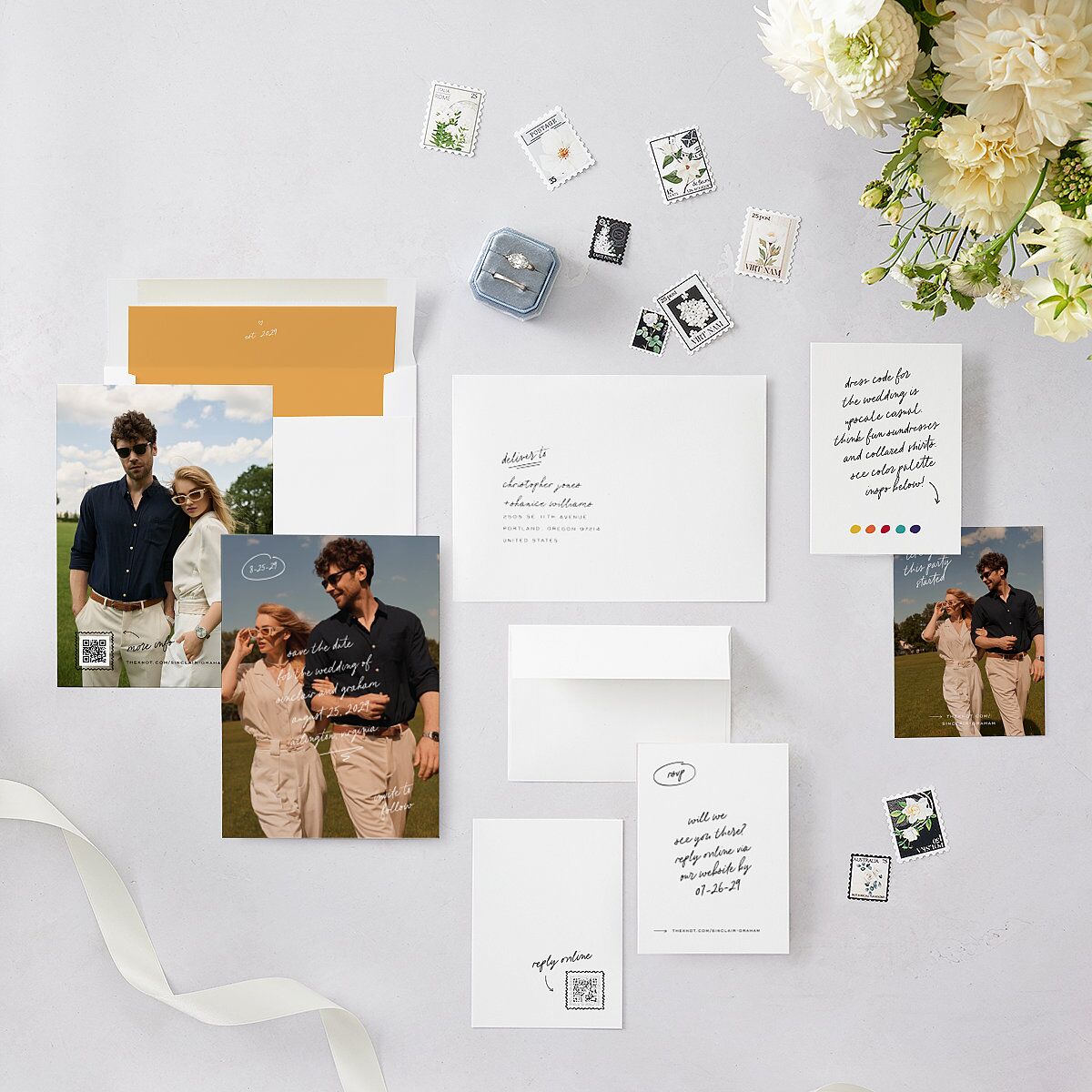 Sunny Day Modern Script Save the Date Cards Pure White Signature smooth Blank No Standard