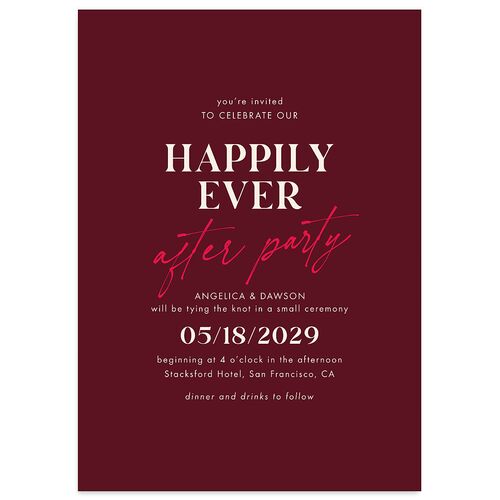 Happily Ever After Party  Wedding Invitations Merlot Signature Blank No Standard