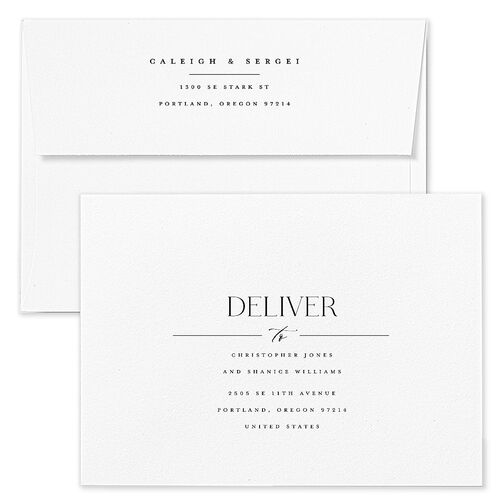 Elegant Frame Save The Date Card Envelopes White Shimmer Licorice Both Recipient and Return Addresses Pearlescent Standard
