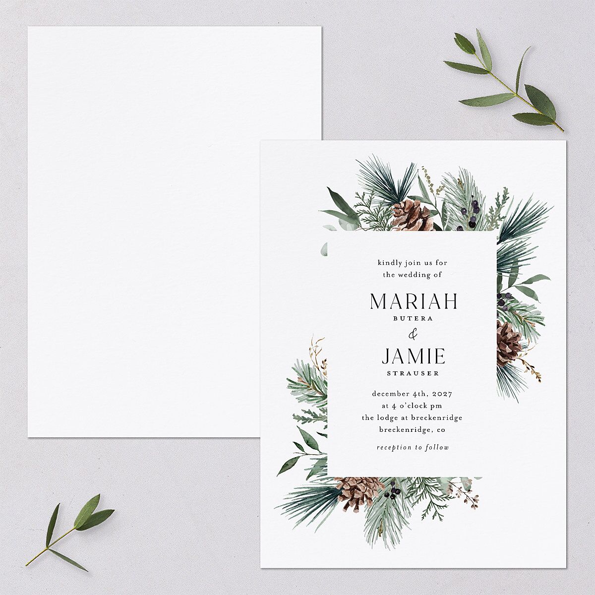 Rustic Pine Wedding Invitations — view 1