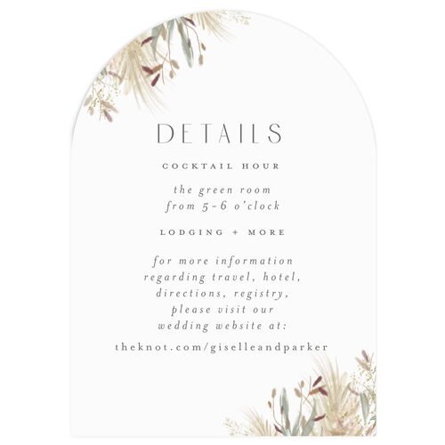 Ethereal Pampas Wedding Event Detail Cards Rose Gold Off-White Signature Arch