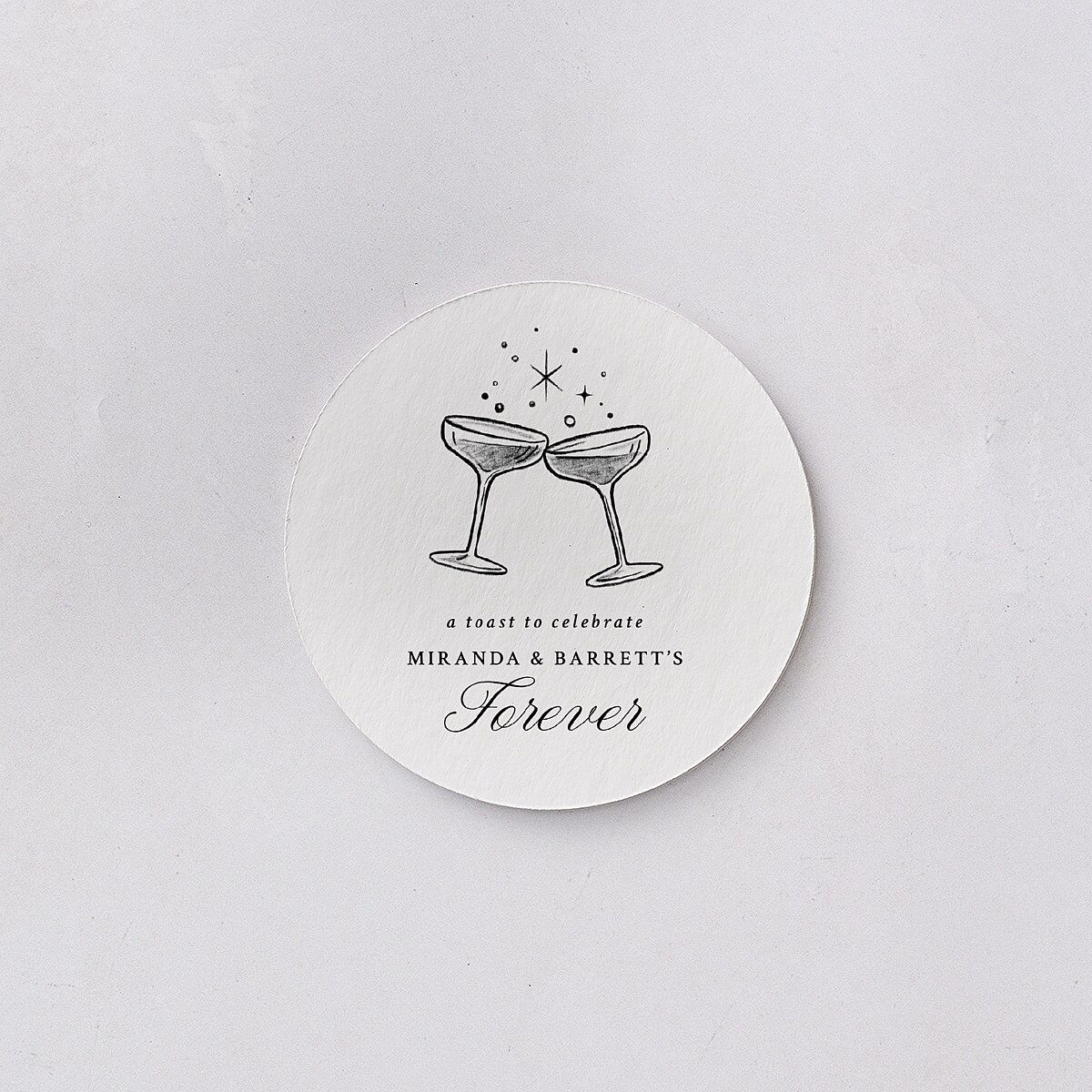 Hand Drawn Champagne Engagement Party Coasters Pure White Cardboard Circle