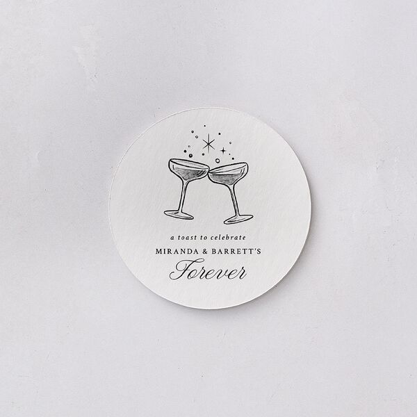 Hand Drawn Champagne Engagement Party Coasters Pure White Cardboard Circle