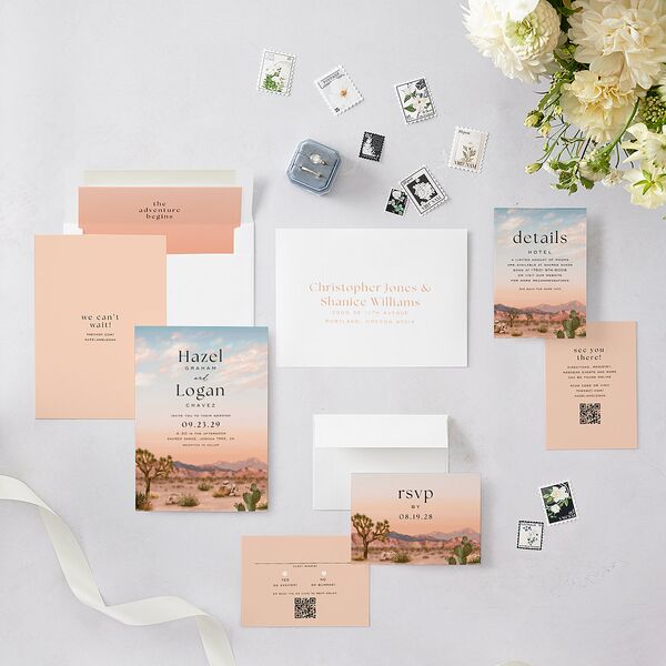 Desert Cactus Wedding Invitations Peach Fuzz Signature Blank No Standard