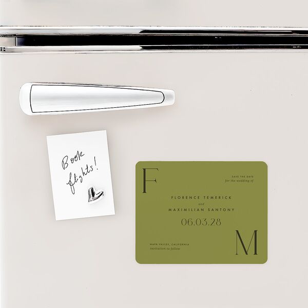 Modern Initials Save The Date Magnets Olive Magnet Paper