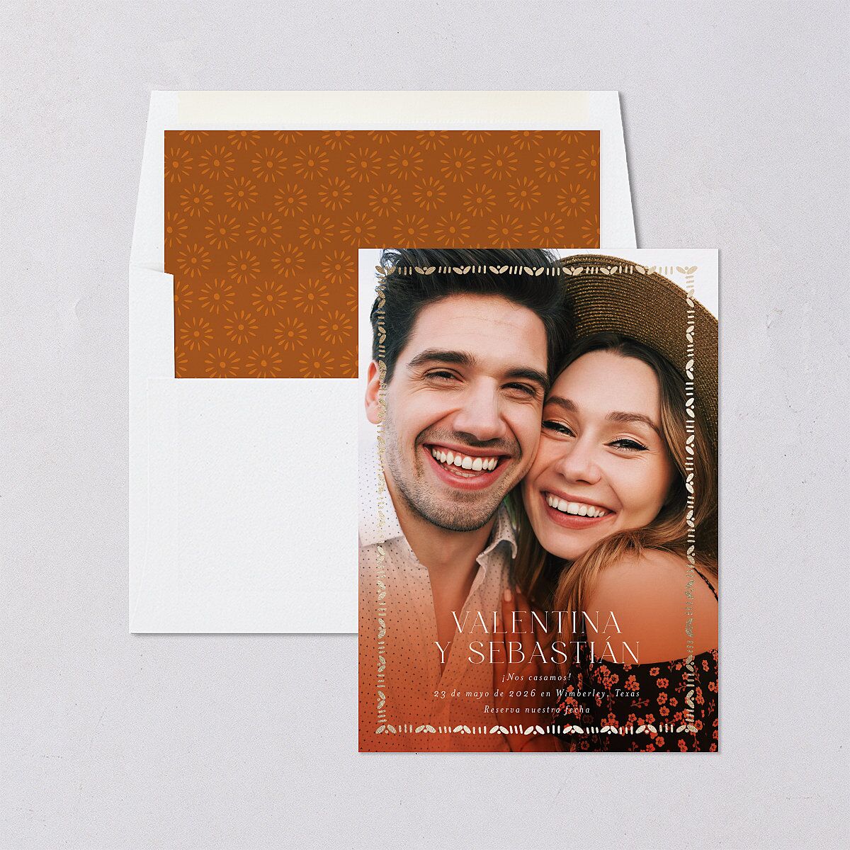 Hacienda Elegante Save The Date Cards Gold Cinnamon Signature smooth Blank No Standard