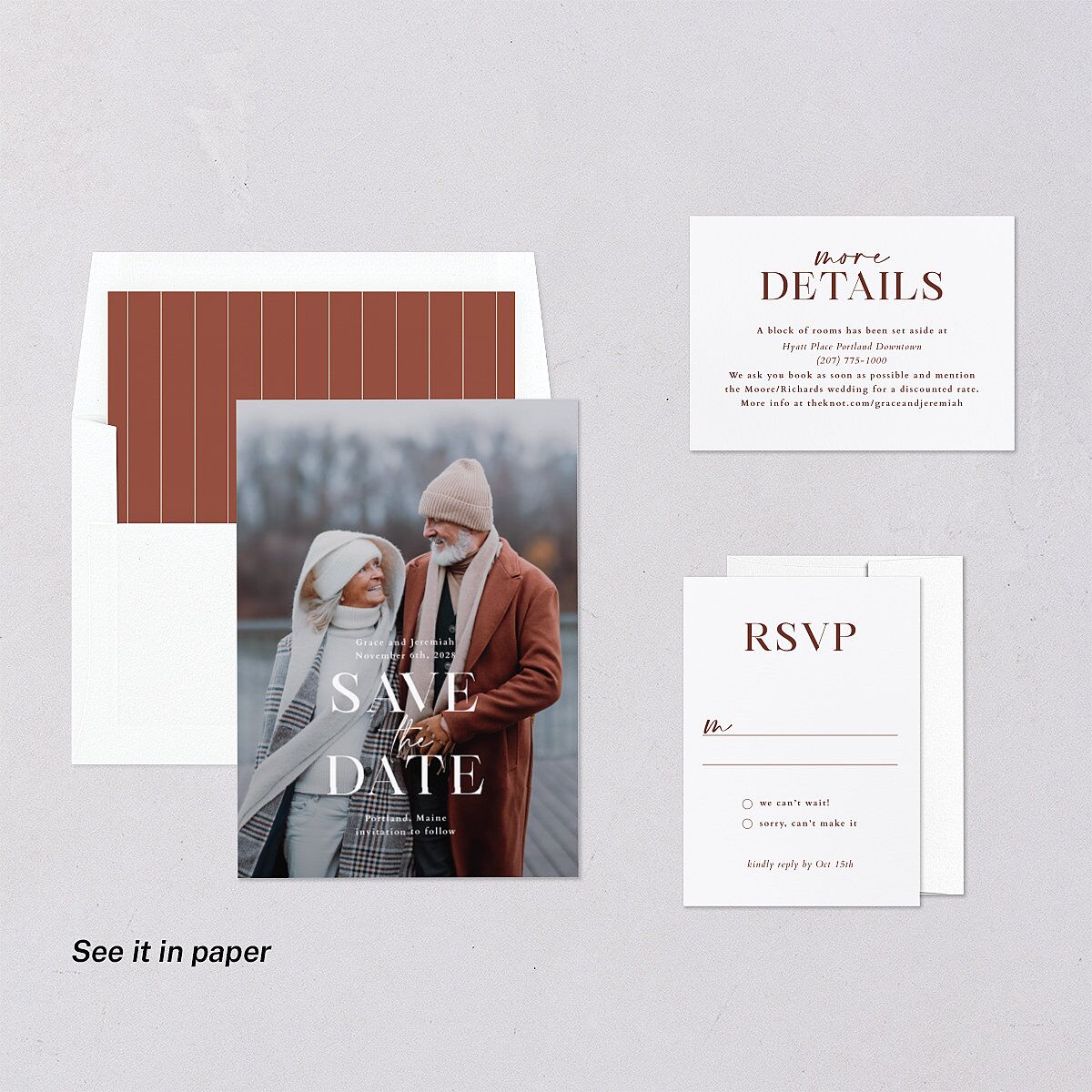 Foundation Digital Save the Date Cards Chestnut Dusty Blue Lets Celebrate
