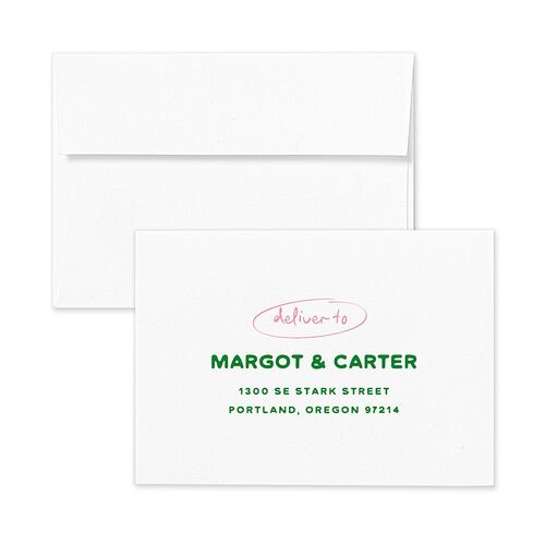 Whimsically Retro Handwritten Note Response Card Envelopes Kelly Green White Return Address Signature Standard