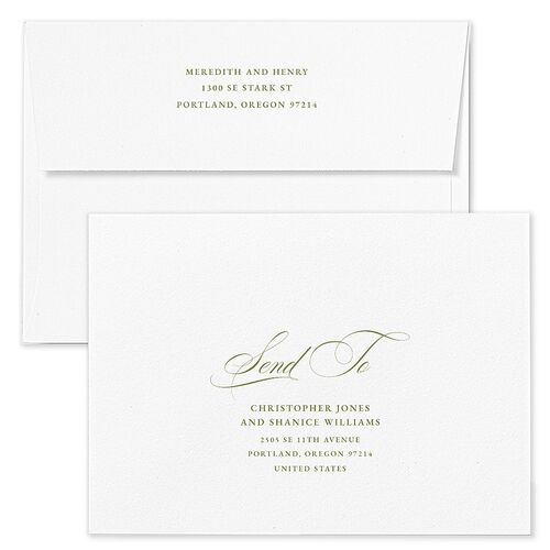 Monogram Branches Botanical Save The Date Card Envelopes White Olive Recipient Address Signature Standard