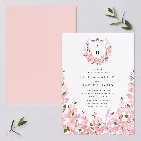 Delphinium Crest Wedding Invitations Shell Pink Signature Blank No Standard