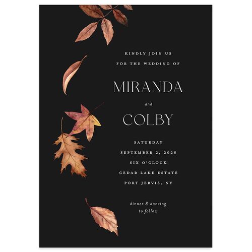 Falling Leaves Wedding Invitations Charcoal Signature Blank No Standard