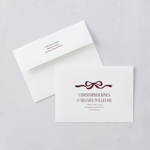 Whimsical Hand Drawn Bow Wedding Invitations Burgundy Signature Blank No Standard