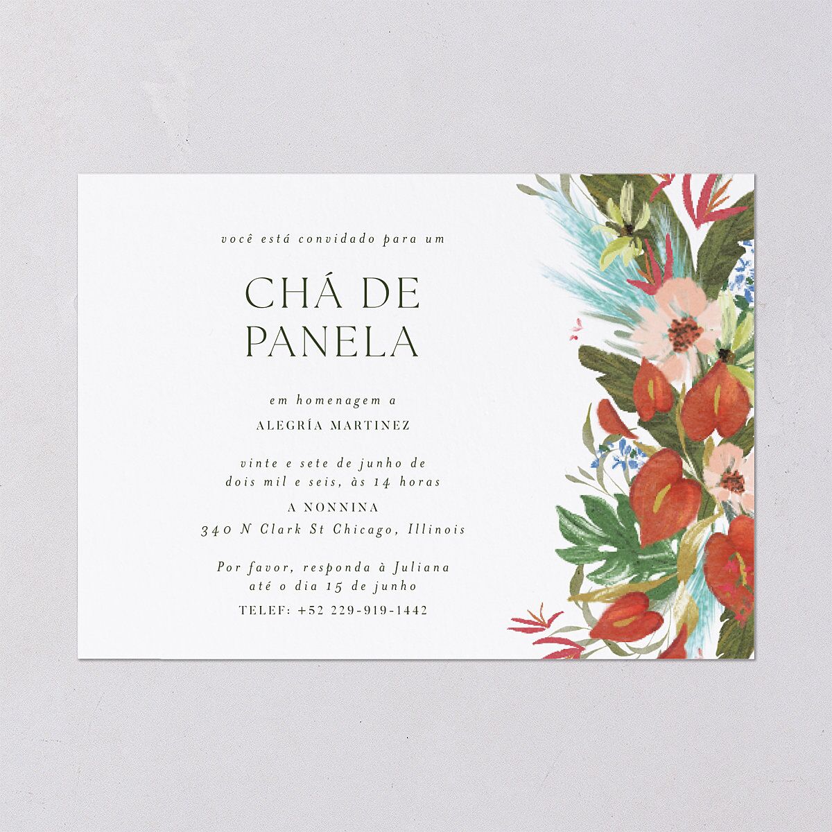 Flores Tropicais Bridal Shower Invitations Red Clay Signature Blank