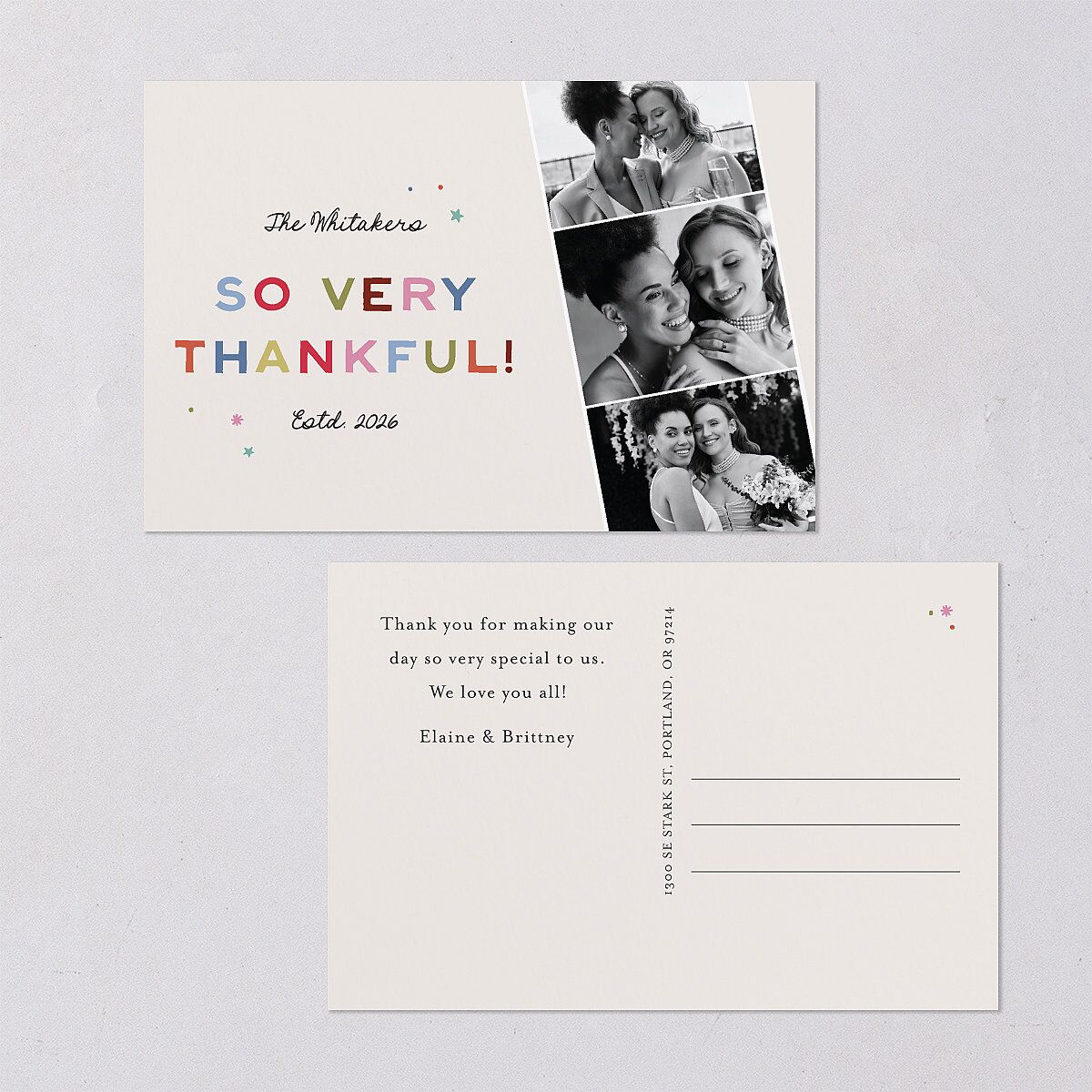 Very Merriest Retro Christmas Thank You Postcards Linen
