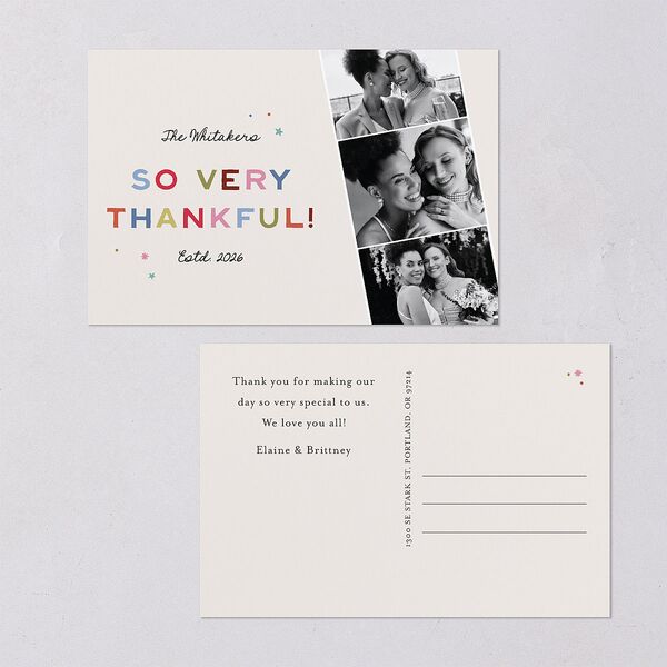 Very Merriest Retro Christmas Thank You Postcards Linen