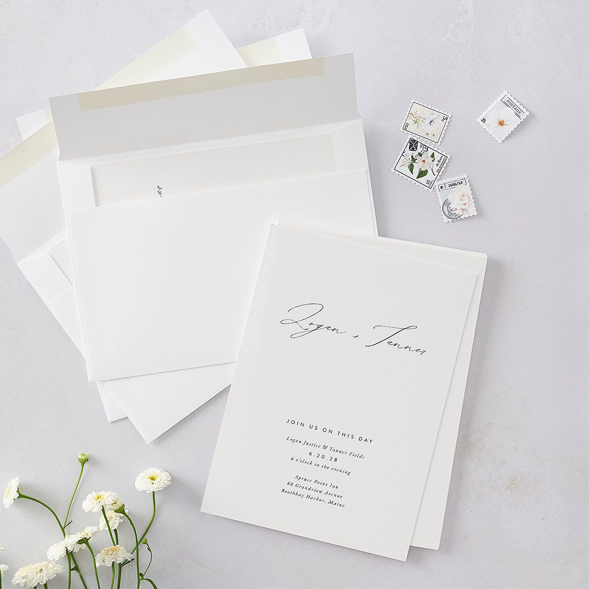 Romantic Minimal Wedding Invitations Snow Signature Blank No Standard