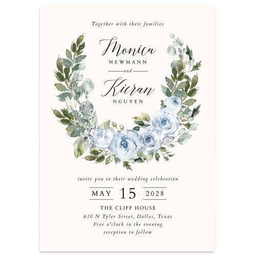 Romantic Laurel Wedding Invitations Dusty Blue Signature Blank No Standard