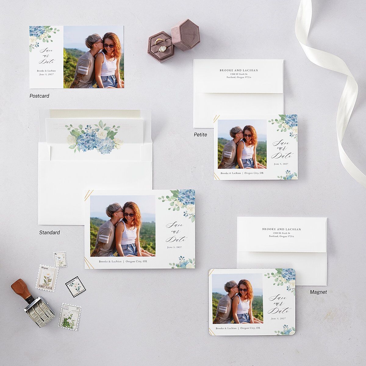 Elegant Hydrangea Save The Date Cards Dusty Blue Signature smooth Blank No Standard