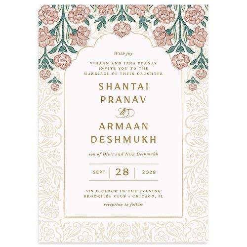 Indian Botanical Blooms Wedding Invitations Mauve Signature Blank No Standard