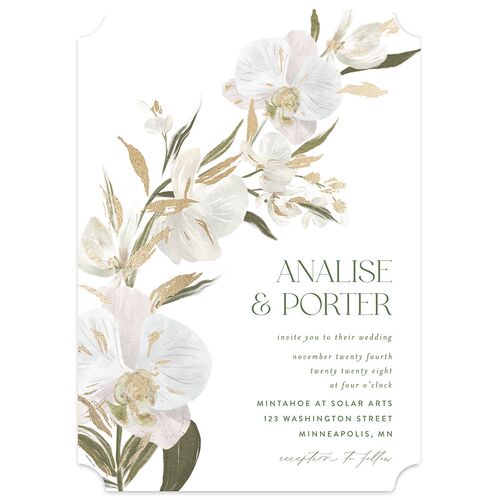 Elegant Orchid Foil Wedding Invitations Gold Pure White Signature Blank No Ticket